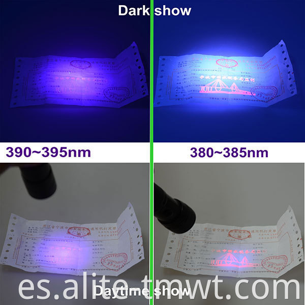 395NM100 LED 6 Linterna Purple UV con batería AA para inspección de billetes, fluorescencia, detección contra la cuenta de faseos